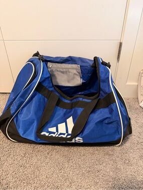 adidas Royal Blue and Black Duffel Bag with White Trim